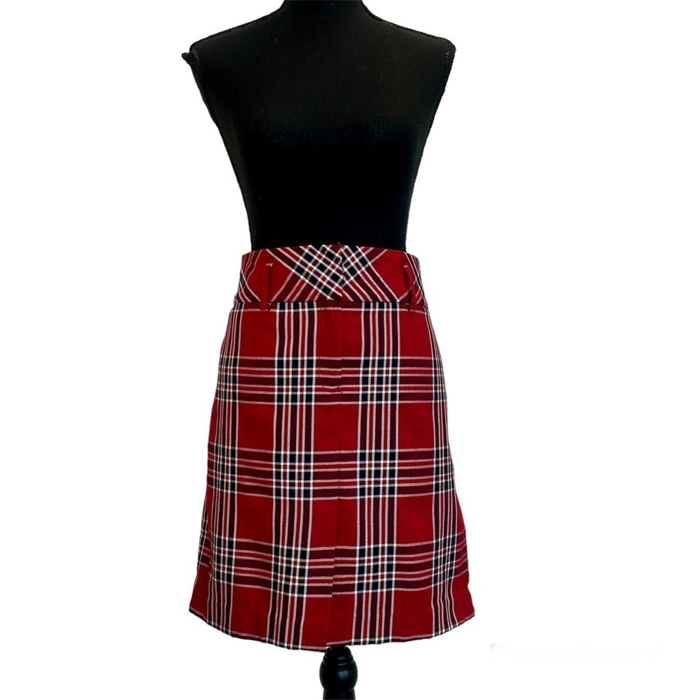 TOMMY Hilfiger red black white plaid check mini pencil skirt Sz 10 NWOT
